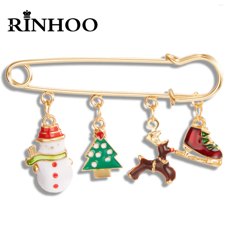 Broches Rinhoo Feliz Natal Árvore de Natal Boneco de neve Cervos Elk Sapatos de Skate Pingente Pinos de Agulha Grande Esmalte Emblema Ano Presentes de Festa