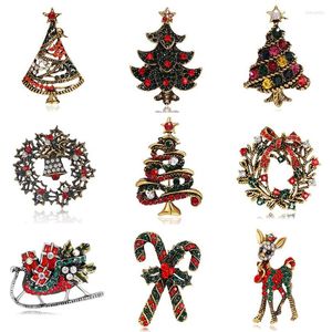 Broches Rinhoo Vintage Color dorado corona campanas ciervo árbol de Navidad para mujeres niños fiesta familiar regalo ropa decoración joyería