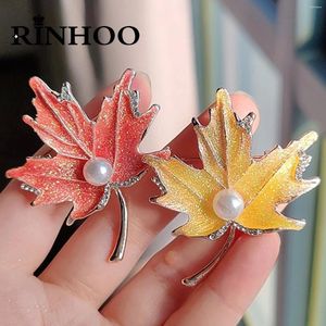 Broches Rinhoo Imitation vintage broche perle pour les femmes élégant rose jaune émail feuilles épingles à badge plante bijoux de fête