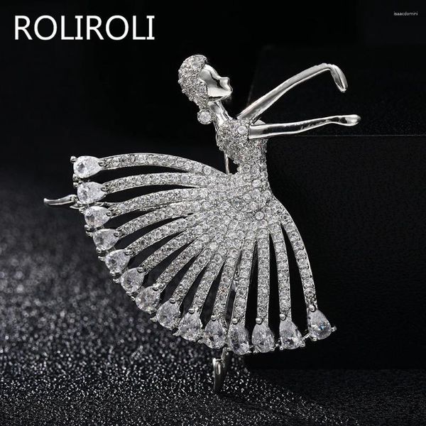 Broches ROLIROLI Ballet para bailarinas mujer moda ropa Pins mujer cristal Rhinestone joyería accesorios 2024