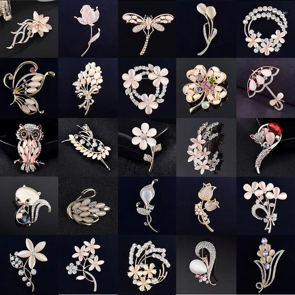 Broches románticos de flor de ópalo, accesorios coreanos para mujer, broches de ramo de tulipán de cristal, decoración para traje y abrigo, venta al por mayor de moda