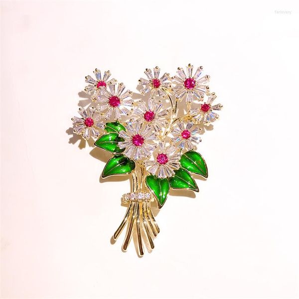 Broches romantique doux cubique zircone Bouquet broches femmes mode mariage Corsage broche broche plaqué or boutonnière