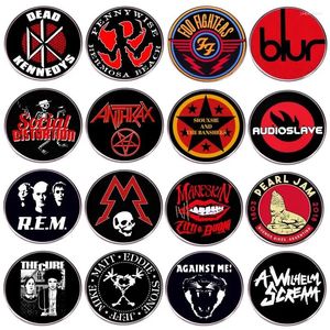 Brooches Round Rock Band Logo Metal Entamel Pins Musique Hiphop Badge Badge Denim Veste Backpack Brooch Decoration donnée Fans Fans Cadeaux