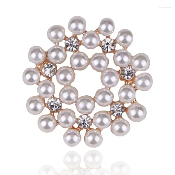 Brooches S 32 32 mm exquis rond Brooch Rhingestone et plusieurs épingles de perles pour robe de mariée femelle cadeau fille