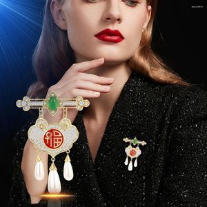 Broches veilige slot broche Chinese stijl jade high-end temperament suit accessoires pin niche ontwerp feestkantoor