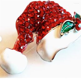 Brochees broche de sombrero santa! ¡Cristales rojos de esmalte blanco verde brillante! Pin de vacaciones/accesorio! ¡Regalo de Navidad! ¡Bonita menta! ¡Feliz Navidad!