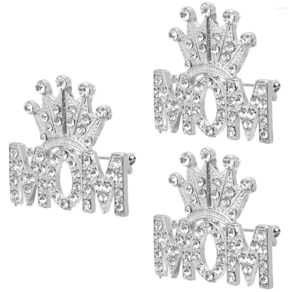 Brooches Ensemble de 3 fêtes de la fête des mères Broche maman cadeaux vêtements épingle à revers strassons décoratifs alliages esthétique couronne