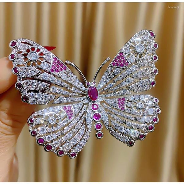 Broches brillant zircon cubique rouge papillon bijoux pour femmes marque Design déclaration mariage broche broche costume Corsage