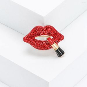 Broches rouge à lèvres brillant pour femmes, strass rouge, lèvres, fête de mariage, bureau, vêtements quotidiens, sac de costume, accessoires de chapeau, épingle