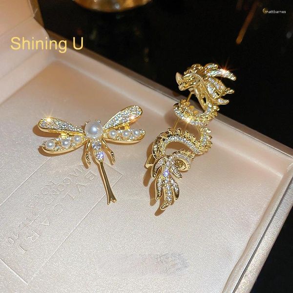 Broches brillant u de style chinois dragon loong dagonfly broche pour hommes femmes femme jaune clair couleur moderne accessoire de mode cadeau