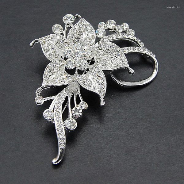 Broches argentées plaquées diamante de cristal de mariage bouquet de fleur en strass broche broche femmes bijoux de mode accessoiris