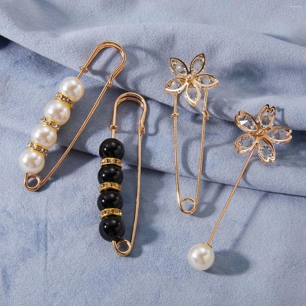Broches Simulados Pinch Broch Pins Juego para mujeres Séter Séter Decorativo Flower Beads Hebilla Pin Accesorios de joyería