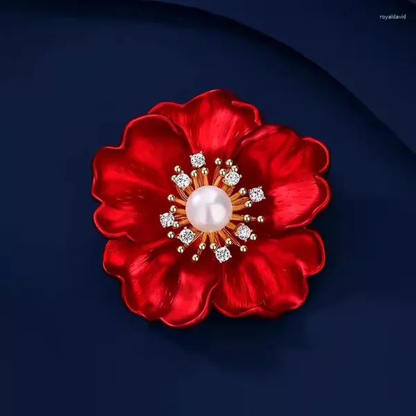 Broches simulées de fleurs perlé fleurs de banquet écharpe de mariage en émail rouge pivoine broche broche bijoux cadeau élégant
