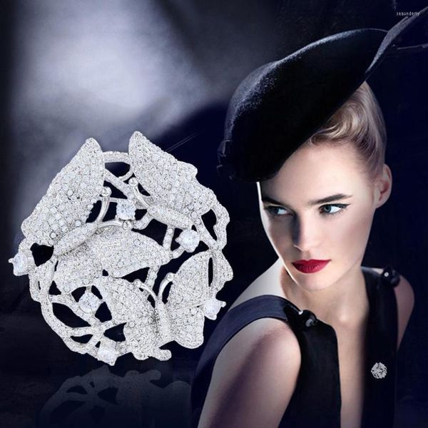 Broches Siscathy Noble Élégant Aristocratique Papillon Épinglettes Zircon Badges De Luxe Femmes Broche Robe De Soirée Vêtements Corsage