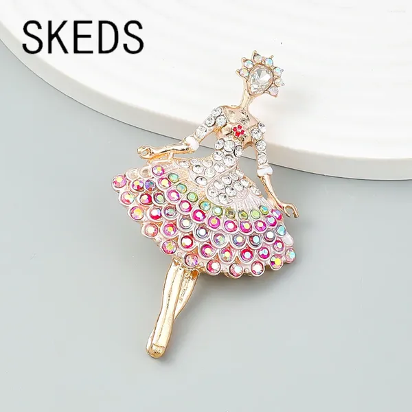 Broches Skeds Fashion Creative Ballet Dancer Full Crystal Luxury Pins For Women Lady Elegant Exquisite Design Jewelry Gift