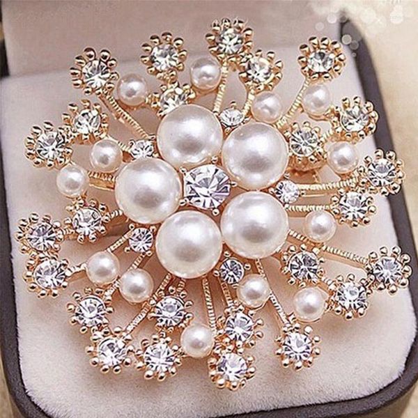 Broches Copo de nieve Perla Broche de cristal Color sólido Gran moda Exquisita joyería para mujer