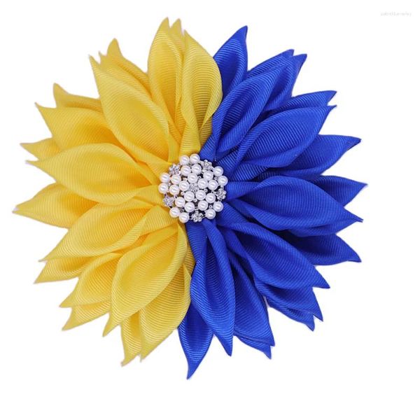 Broches de cinta de tela sólida, ramillete de flores, amarillo, azul, grupo Sisterhood Club Sigma Gamma, broche de hermandad para mujer