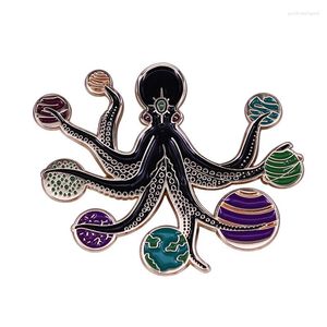 Broches Ruimte Octopus Inktvis Celestial Galaxy Grappige Metalen Emaille Rugzak Tas Revers Badge Broche Pin