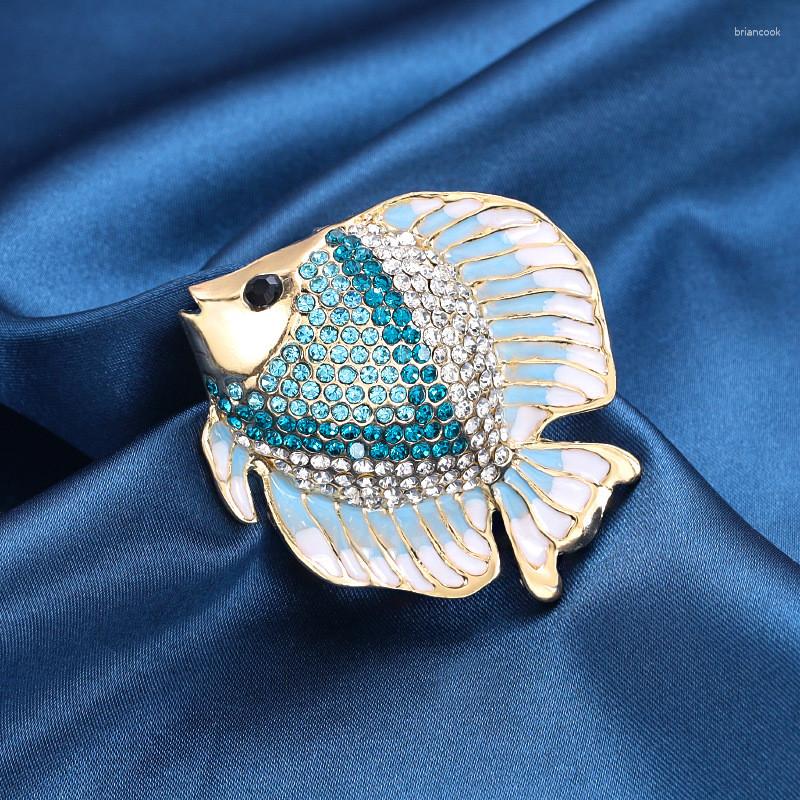 Broches de pez con diamantes de imitación brillantes para mujer, Unisex, Metal, mar, oficina, ropa informal, traje, abrigo, accesorios, alfileres, regalo diario para fiesta