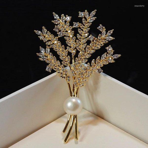Broches Spike Of Wheat High Qrade Plant Tree Pearl Coat Pin Pour Femme Fête De Mariage