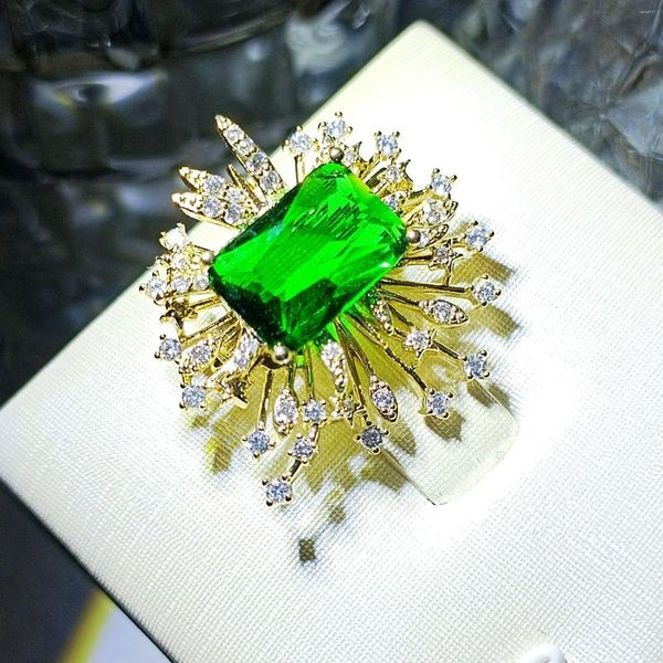 Broches Espléndido Sunburst Elegante Piedra Verde Art Deco Broche Pin Joyería Llamativa