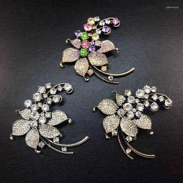 Broches printemps et été mode femmes luxe grande broche incrusté strass coloré fleur broche bijoux accessoires en gros