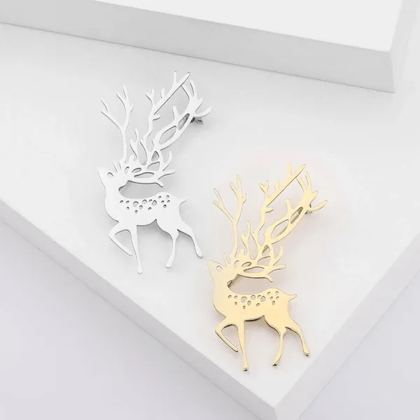 Broches De Ciervo De Acero Inoxidable Para Mujeres Hombres Navidad Animal Reno Sika Broche Casual De Oficina Pin Regalos