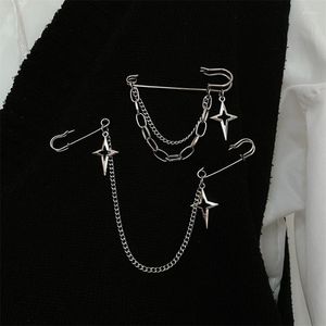 Broches étoile croix chaîne pendentif broche pour hommes femmes Vintage taille artefact Baroque tendance Hip Hop Harajuku Streetwear bijoux