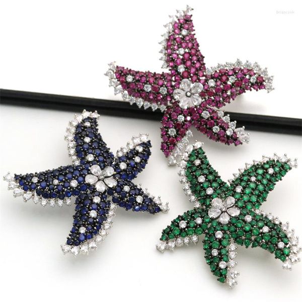 Broches Estrella de mar Multi Color Cubic Zirconia Micro Pave Silver Plated Shape Broche para mujer