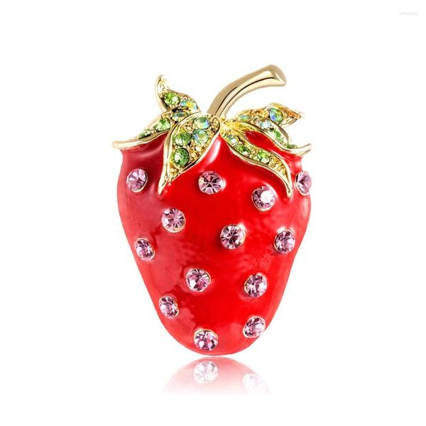 Broches en émail fraise pour femmes, bijoux en strass, collier de fruits, chapeau, écharpe, boucles, accessoires de costume