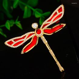 Broches été femmes Design insecte Vintage cuivre bijoux libellule poitrine aiguille femme sens délicat broches rouge cadeau accessoires
