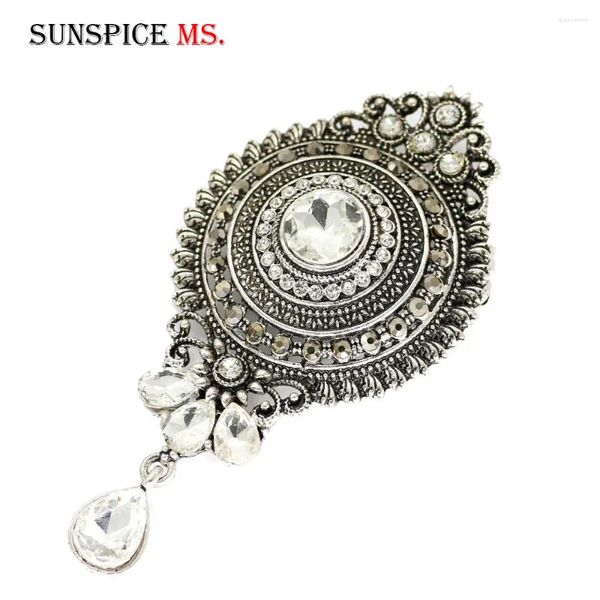 Broches SUNSPICE MS rétro Vintage turc femmes cristal broche Antique couleur argent couronne ronde Hijab épinglettes mariage Banquet bijoux