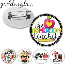 Brooches Super Teacher Teach Love Inspire Po Glass Cabochon Brooch Pinback Button Bag Clothes Denim Jeans Lapel Pin Badge Jewelry Gift