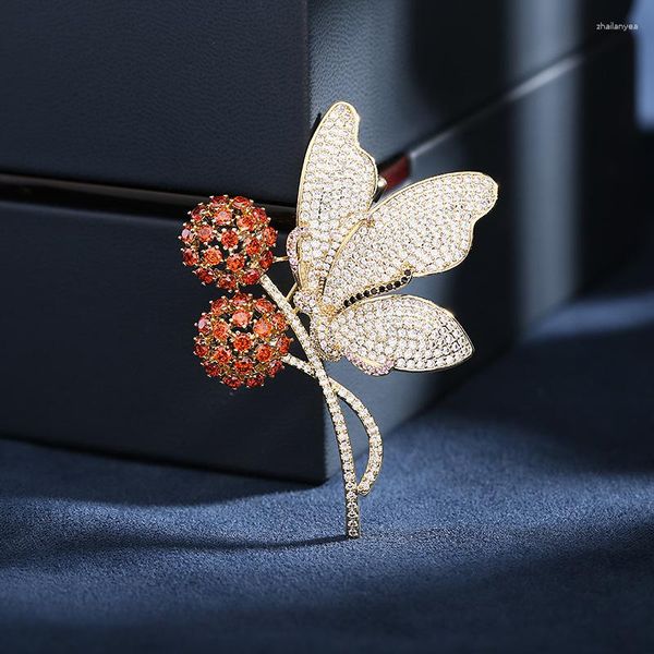 Broches SUYU moda grado cobre Micro incrustaciones Cubic Zirconia abrigo con traje diente de león mariposa broche