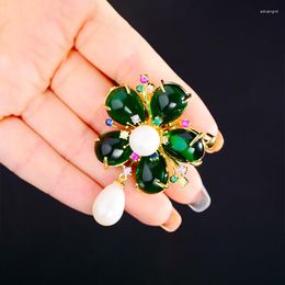 Broches SUYU Vintage Fleur Verte Imitation Perle Broche Creative Élégant Vêtements Pin Accessoires