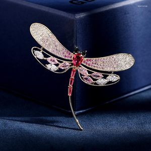 Broches Zoete Roze Zirconia Vergulde Dragonfly Voor Vrouwen Mode Insect Broche Pin Kleding Sieraden Accessoire Broche