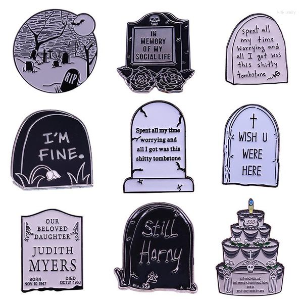 Broches Tombstone Collection Broche en émail Gothique Humour Horreur Halloween Accessoires