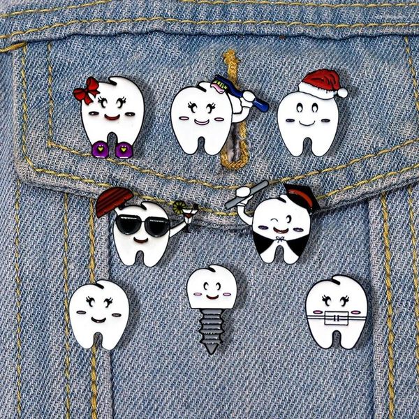 Broches dentifrice brosse à dents en métal émail broche garder la santé dentaire broche Cowboy sac revers Badge dessin animé bijoux cadeau pour enfants amis