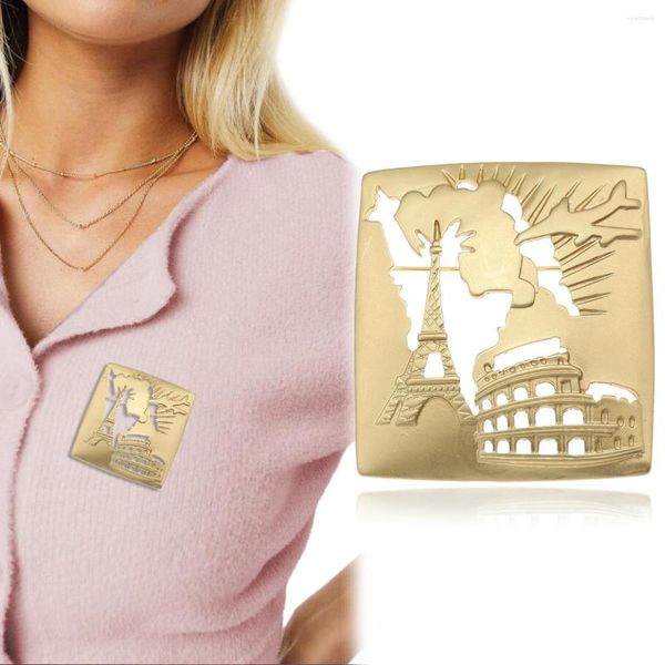 Broches de viaje Torre Eiffel avión sombrero solapa bufanda mujer broche Pin colección oro Art Deco Nouveau regalo insignias templo Navidad joyería