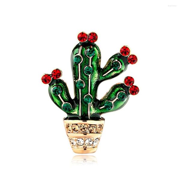 Broches de moda Cactus flor esmalte alfileres broche para mujeres y hombres cristal camisa solapa bolsa divertida planta insignia joyería regalo niños