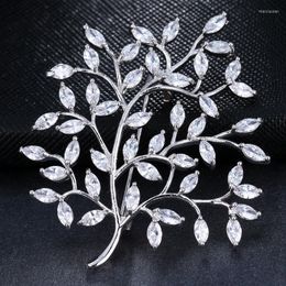 Broches Trendy Tree Handmade White Gold Color / Rose ColorJewelry Cubique Zircon Broche Pour Femmes