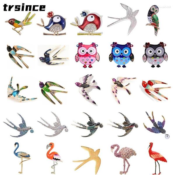 Broches Trsince émail cristal broche broches pour femmes hommes oiseau hibou hirondelle Bijoux mode fête de mariage Bijoux cadeau