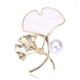 Broches tulx elegant prachtige parel ginkgo blad dames planten corsage lady suit shirt jurk accessoire banket feest sieraden