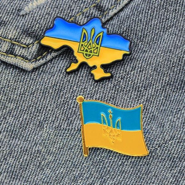 Broches Ukraine Drapeau Carte Épingles En Émail Emblème National Ukrainien Bouclier Badges Revers Bijoux Accessoires Dropship