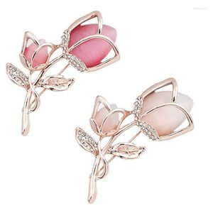 Broches Día de San Valentín Aleación Dorada Rosa Gran Diamante de Imitación Piedra de Cristal Rosa Flor Broche Pin Accesorio