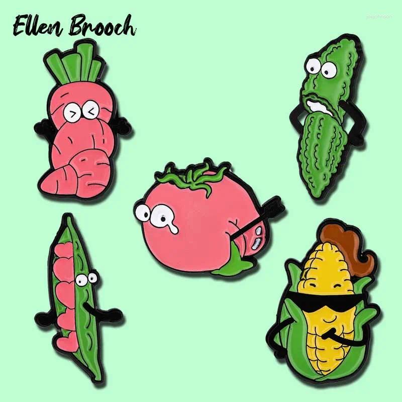 Brooches Vegetables Enamel Pins Carot Bean Corn Tomato Bitter Gourd Brooch Lapel Bag Badges Food Jewelry Gift For Friends Kids