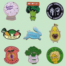 Broches vegetarisme email pin vuist avocado broccoli wortel kutje revers badge schattige cartoon cadeau drop