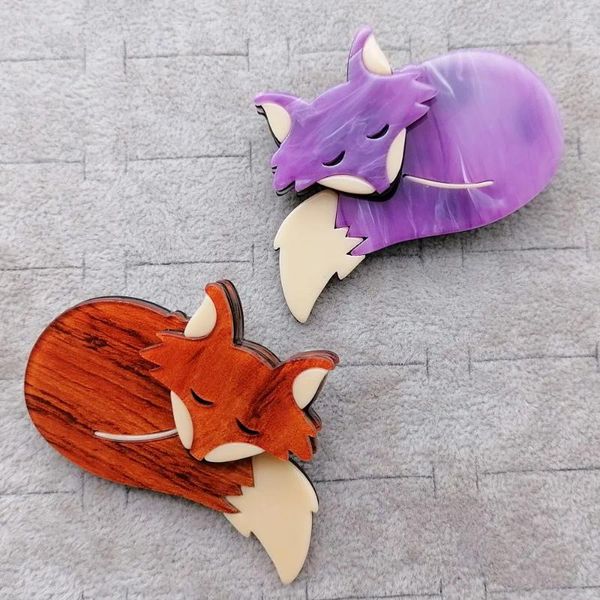 Broches Vintage acrylique renard pour femmes filles animaux broches renards à la main résine broche Corsage Badge sac à dos chemise bijoux cadeaux