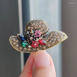 Brooches Vintage Alloy Inlaid Rhinestone Flower Sun Hat Gold For Women Versatile Trendy Clothing Holiday Jewelry Accessories