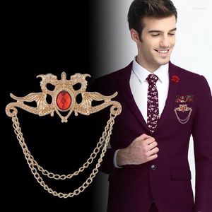 Broches Vintage Animal Dragon broche cristal gland chaîne épinglettes hommes costume chemise col Badge mode bijoux cadeaux